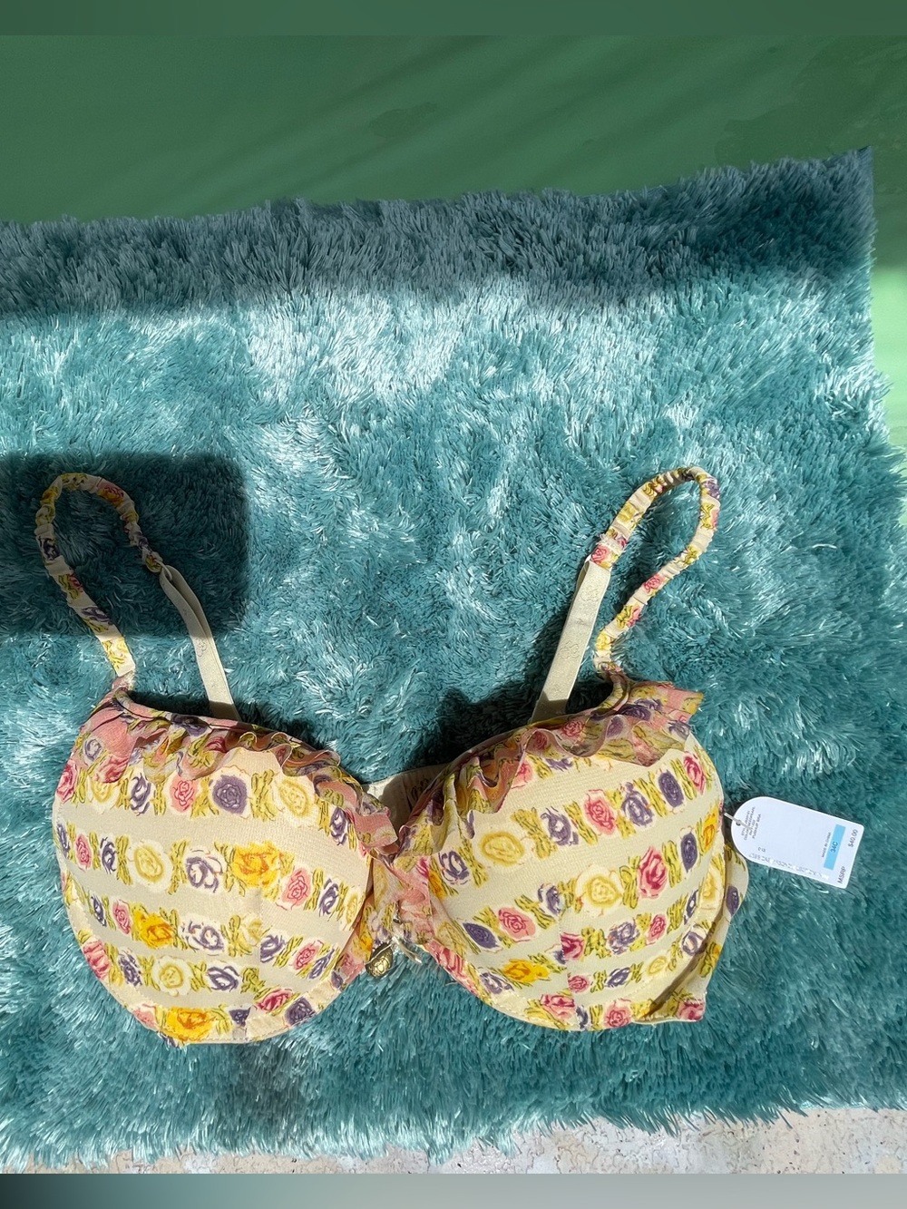 Balcony style push up Jessica Simpson romantic bra with tea colored roses 34 C
